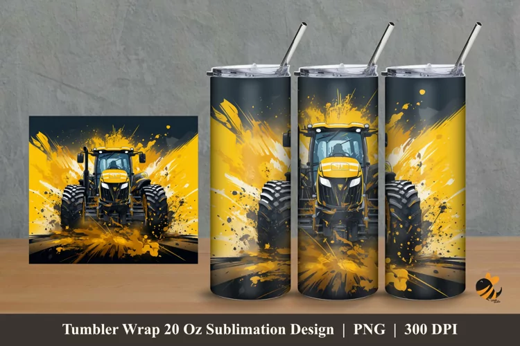 Yellow Cultivator Tumbler Wrap Sublimation Design 2