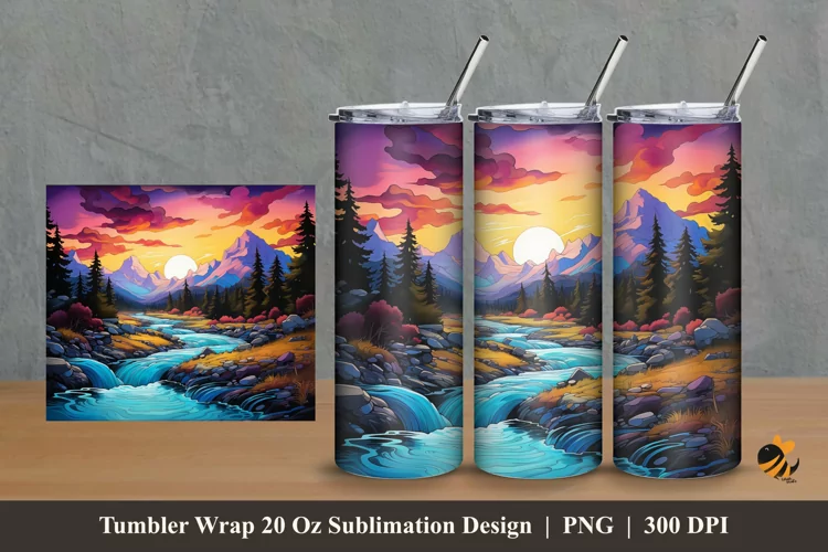Mountains View Tumbler Wrap Sublimation Design 2