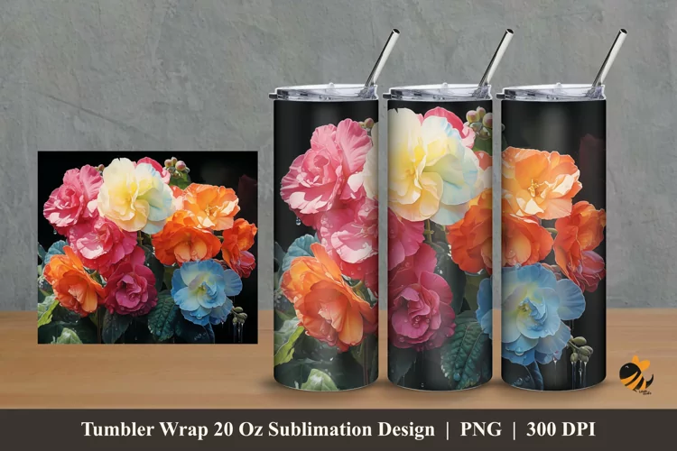 Begonia Flower Tumbler Wrap Sublimation Design 2