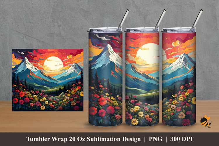 Flower Landscape Tumbler Wrap Sublimation Design 2 example image 1