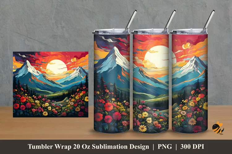 Flower Landscape Tumbler Wrap Sublimation Design 2