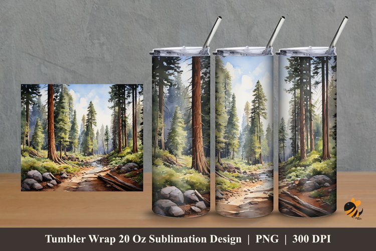 Sequoia Tree Tumbler Wrap Sublimation Design 2 example image 1