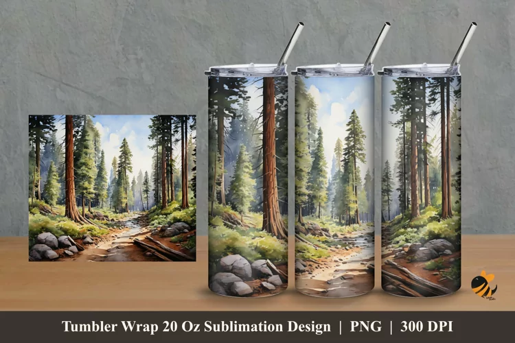 Sequoia Tree Tumbler Wrap Sublimation Design 2