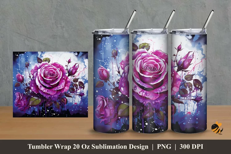 Artistic Rose Tumbler Wrap Sublimation Design 2