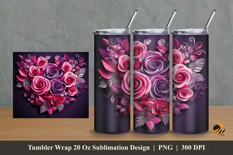 Pink Love Flower Tumbler Wrap Sublimation Design 2