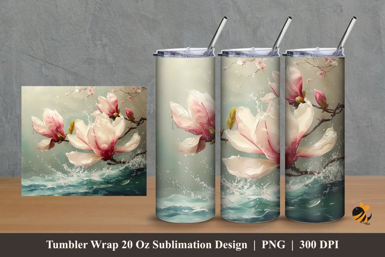 Water Flower Tumbler Wrap Sublimation Design 2 example image 1
