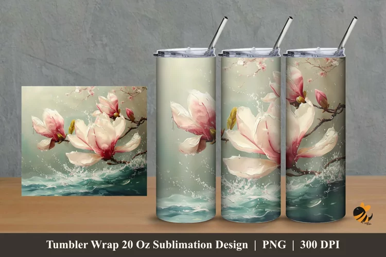 Water Flower Tumbler Wrap Sublimation Design 2