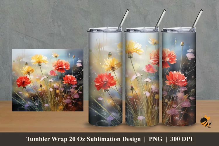 Chives Blossom Tumbler Wrap Sublimation Design 2