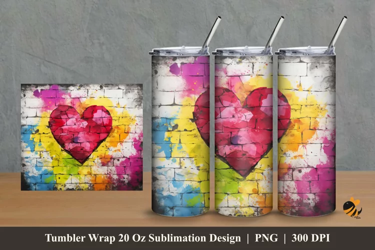 Painting Heart Tumbler Wrap Sublimation Design 2
