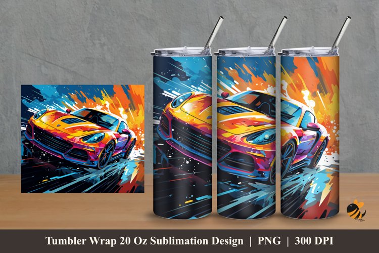 Colorful Sport Car Tumbler Wrap Sublimation Design 2