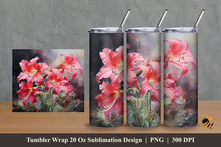 Amarilys Flower Tumbler Wrap Sublimation Design 2 example image 1