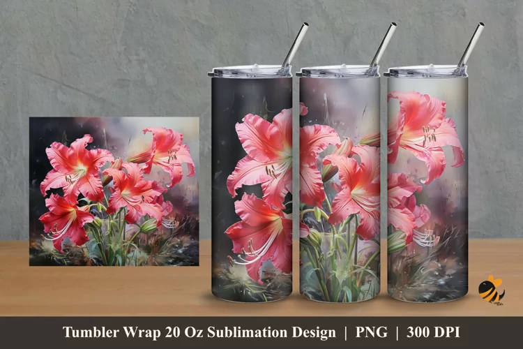 Amarilys Flower Tumbler Wrap Sublimation Design 2