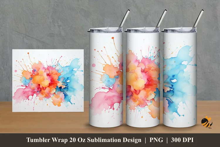Splash Watercolor Tumbler Wrap Sublimation Design 2