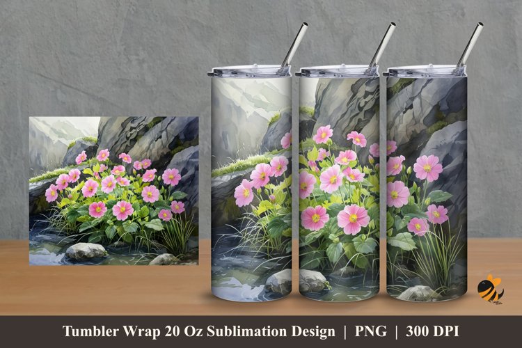 Oenothera Flower Tumbler Wrap Sublimation Design 2 example image 1