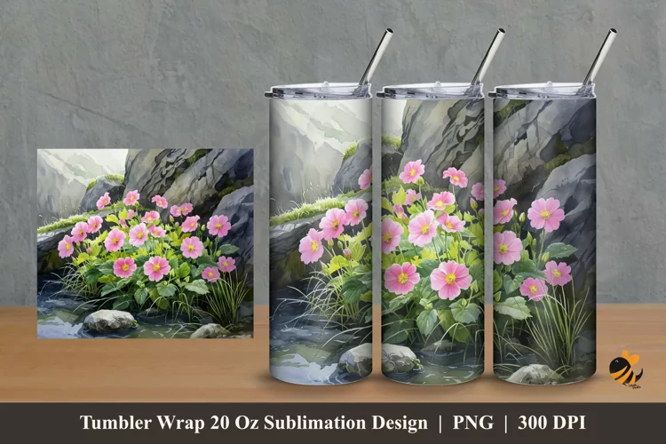Oenothera Flower Tumbler Wrap Sublimation Design 2