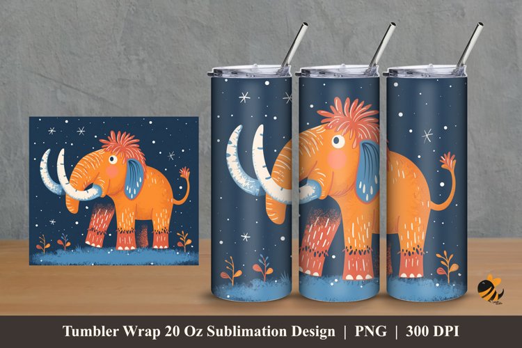 Handdrawn Mammoth Tumbler Wrap Sublimation Design 2 example image 1