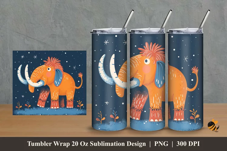 Handdrawn Mammoth Tumbler Wrap Sublimation Design 2