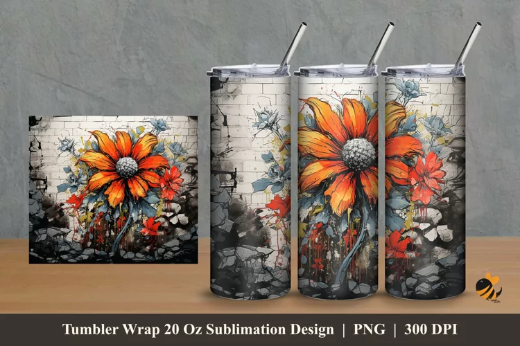 Grafitti Flower Tumbler Wrap Sublimation Design 2