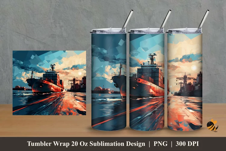 Cargo Ship Tumbler Wrap Sublimation Design 2