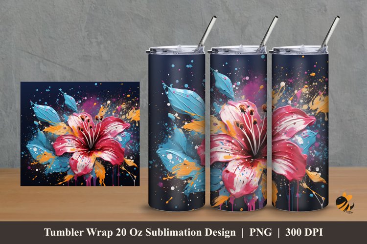 Brush Flower Tumbler Wrap Sublimation Design 2 example image 1