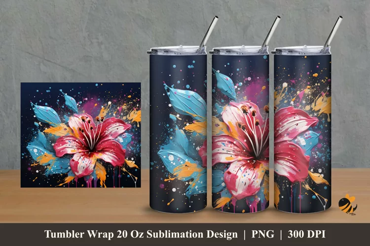 Brush Flower Tumbler Wrap Sublimation Design 2