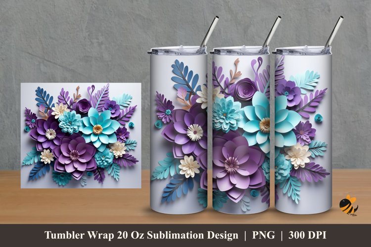3d Artificial Flower Tumbler Wrap Sublimation Design 2