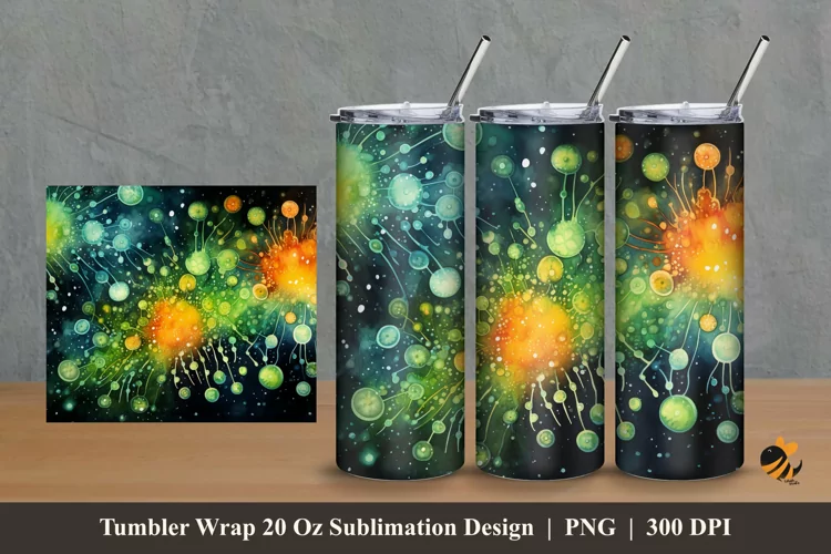 Watercolor Microorganisms Tumbler Wrap Sublimation Design 2