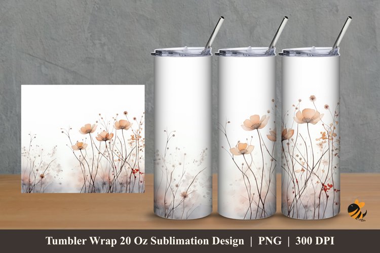 White Flower Tumbler Wrap Sublimation Design 2