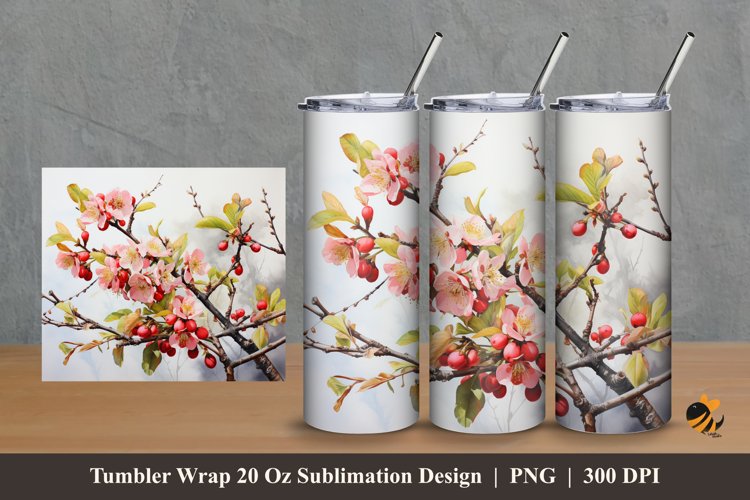 Flowers And Fruit Tumbler Wrap Sublimation Design 2 example image 1