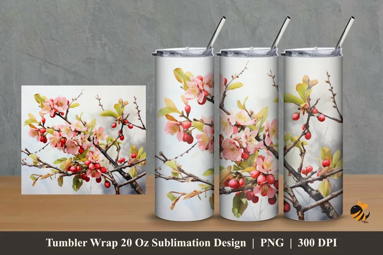 Flowers And Fruit Tumbler Wrap Sublimation Design 2