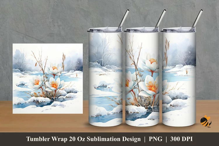 Winter Flower Tumbler Wrap Sublimation Design 2