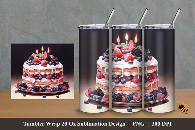 Watercolor Cake Tumbler Wrap Sublimation Design 2