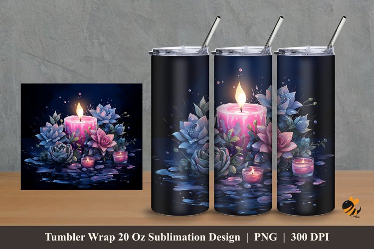 Flower And Candle Tumbler Wrap Sublimation Design 2