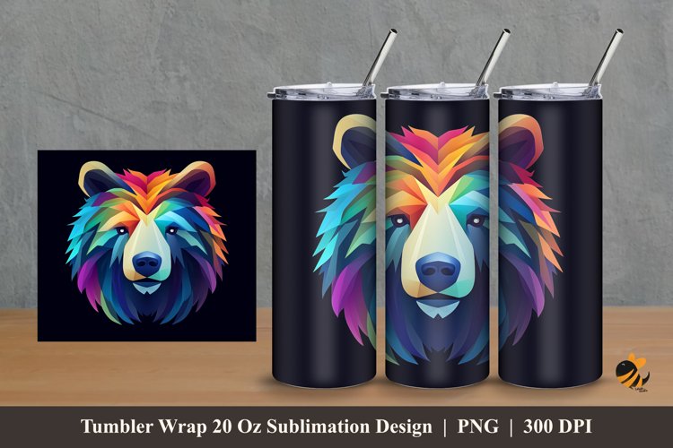 Bear Illustration Tumbler Wrap Sublimation Design 2 example image 1