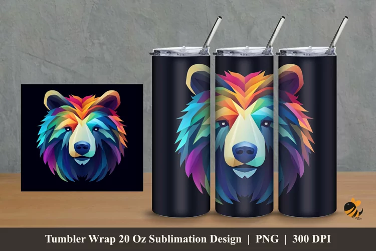Bear Illustration Tumbler Wrap Sublimation Design 2