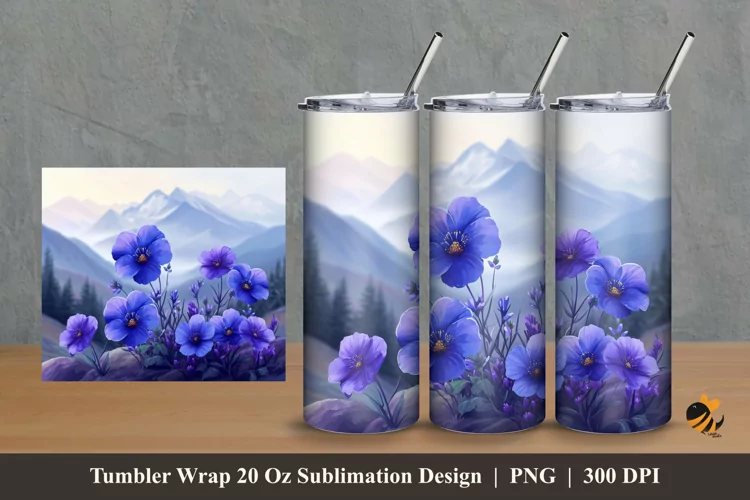Mountain Garden Tumbler Wrap Sublimation Design 2