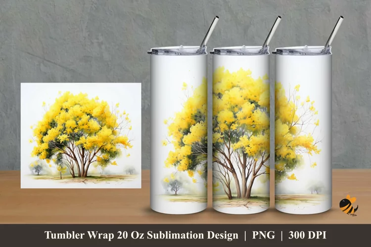 Majestic Yellow Tree Tumbler Wrap Sublimation Design 2