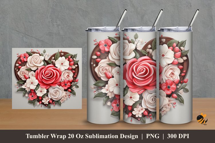 Wooden Love Flower Tumbler Wrap Sublimation Design 2 example image 1
