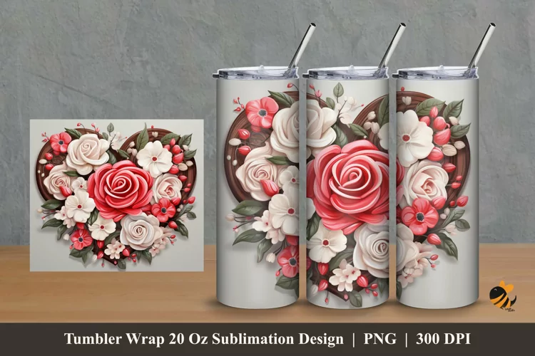 Wooden Love Flower Tumbler Wrap Sublimation Design 2