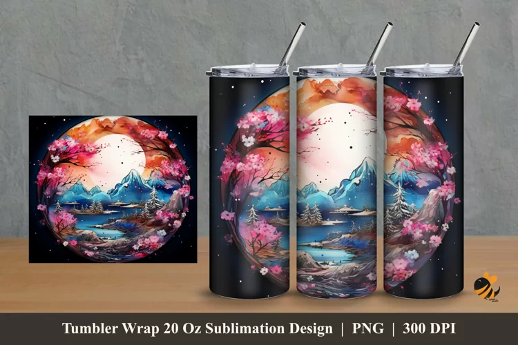 Circular Snowy Mountain Tumbler Wrap Sublimation Design 2
