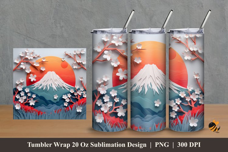 3D Mountain Panoramic Tumbler Wrap Sublimation Design 2 example image 1