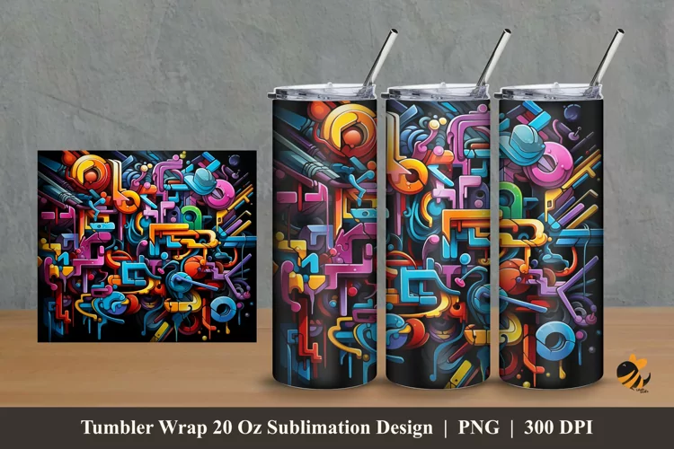 Tech Graffiti Tumbler Wrap Sublimation Design 2