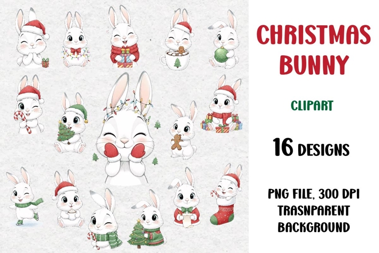 Christmas Bunny Bundle, Clipart, PNG