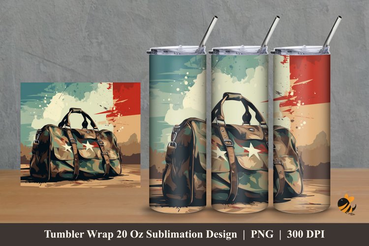 Retro Military Bag Tumbler Wrap Sublimation Design 2 example image 1