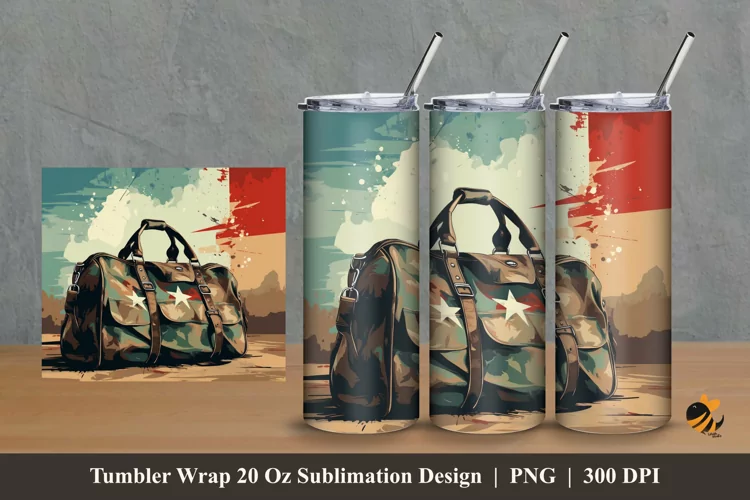 Retro Military Bag Tumbler Wrap Sublimation Design 2