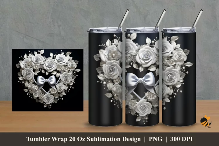 Ribbon Silver Rose Tumbler Wrap Sublimation Design 2