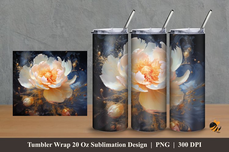 Golden Peony Tumbler Wrap Sublimation Design 2