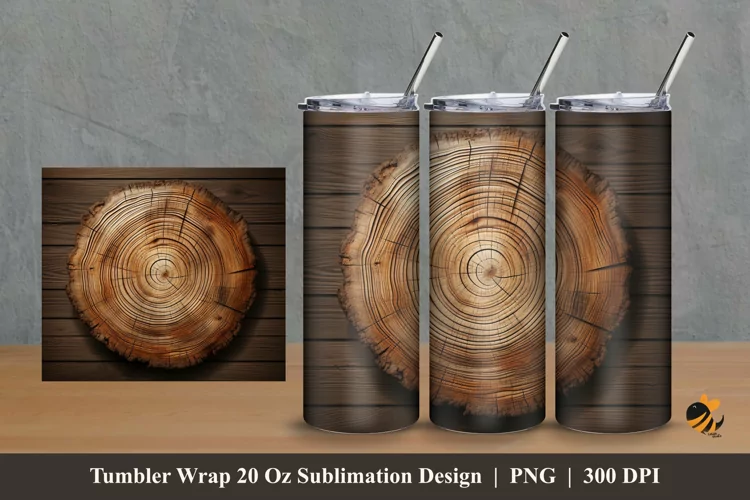 Realistic Wood Slice Tumbler Wrap Sublimation Design 2