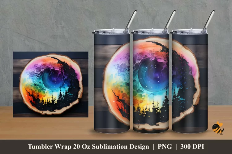 Painting At Wooden Slice Tumbler Wrap Sublimation Design 2