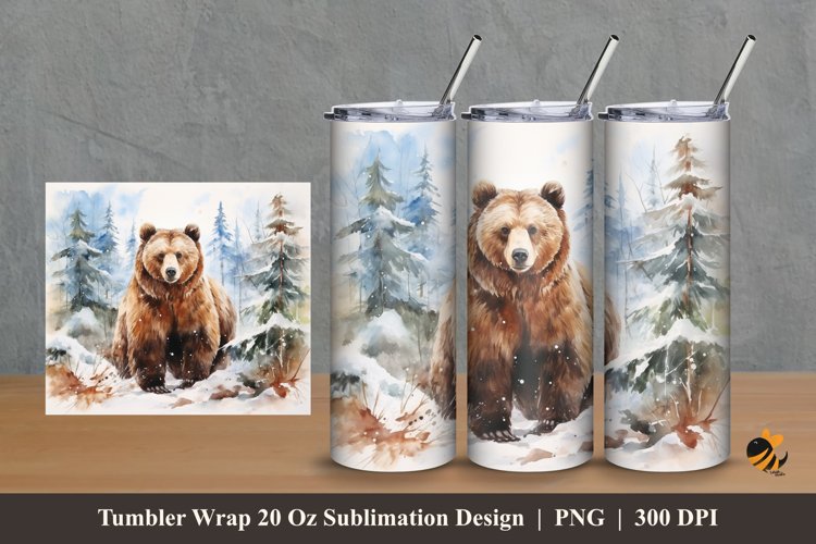 Bear in The Forest Tumbler Wrap Sublimation Design 2